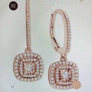 Diamond Halo Drop Earrings (1/2 ct. t.w.) in Sterling Silver, 14k Rose Gold